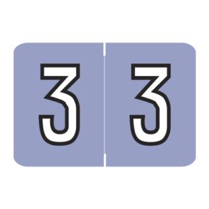 Barkley NCPM Compatible Numeric Labels, Number "3", Lilac, Laminated Stock, 1" X 1-1/2" Individual Numbers - Roll of 500