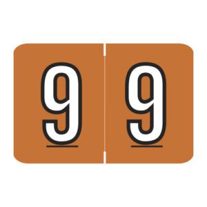 Barkley NCPM Compatible Numeric Labels, Number "9", Orange, Laminated Stock, 1" X 1-1/2" Individual Numbers - Roll of 500 - Image 1
