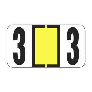 Reynolds & Reynolds Compatible Alternate Numeric Labels, Number "3", Yellow, Laminated Stock, 7/8" X 1-5/8", Individual Numbers - Roll of 500 - Image 1