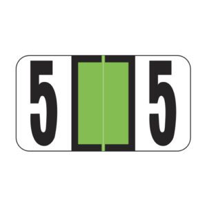 Reynolds & Reynolds Compatible Alternate Numeric Labels, Number "5", Light Green, Laminated Stock, 7/8" X 1-5/8", Individual Numbers - Roll of 500 - Image 1