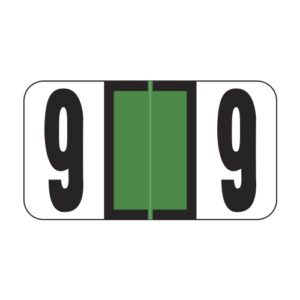 Reynolds & Reynolds Compatible Alternate Numeric Labels, Number "9", Dark Green, Laminated Stock, 7/8" X 1-5/8", Individual Numbers - Roll of 500 - Image 1
