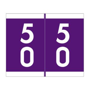 Barkley DSFM  Compatible Double Digit Numeric Labels, Number "50", Purple, Laminated Stock, 1-3/16" x 1-1/2"Individual Numbers - Roll of 500