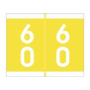 Barkley DSFM  Compatible Double Digit Numeric Labels, Number "60", Yellow, Laminated Stock, 1-3/16" x 1-1/2"Individual Numbers - Roll of 500