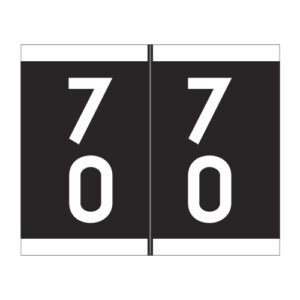 Barkley DSFM  Compatible Double Digit Numeric Labels, Number "70", Black, Laminated Stock, 1-3/16" x 1-1/2"Individual Numbers - Roll of 500
