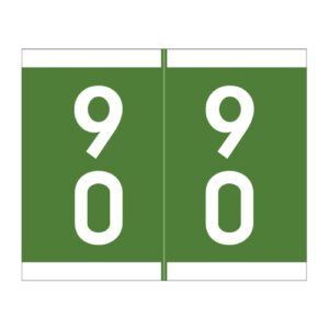 Barkley DSFM  Compatible Double Digit Numeric Labels, Number "90", Green, Laminated Stock, 1-3/16" x 1-1/2"Individual Numbers - Roll of 500