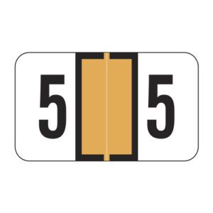 Safeguard Compatible Numeric Labels, Number "5", Fluorescent Orange, Laminated Stock, 15/16" X 1-5/8" Individual Numbers - Roll of 500