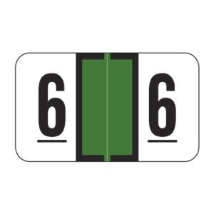 Safeguard Compatible Numeric Labels, Number "6", Dark Green, Laminated Stock, 15/16" X 1-5/8" Individual Numbers - Roll of 500