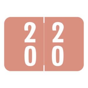 Smead DDS Compatible Double Digit Numeric Labels, Number "20", Pink, Laminated Stock, 1" x 1-1/2" Individual Numbers - Roll of 500