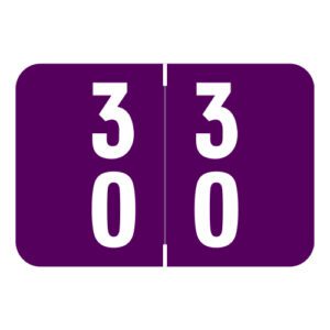 Smead DDS Compatible Double Digit Numeric Labels, Number "30", Purple, Laminated Stock, 1" x 1-1/2" Individual Numbers - Roll of 500