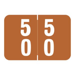 Smead DDS Compatible Double Digit Numeric Labels, Number "50", Brown, Laminated Stock, 1" x 1-1/2" Individual Numbers - Roll of 500 - Image 1