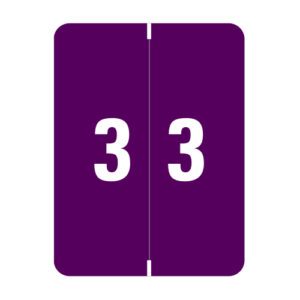 Smead XLCC Compatible Numeric Labels, Number "3", Purple, Laminated Stock, 2" x 1-1/2" Individual Numbers - Roll of 500