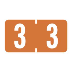 TBNV Compatible Numeric Labels, Number "3", Dark Orange, Vinyl Kimdura Stock, 1/2" X 1" Individual Numbers - Roll of 500