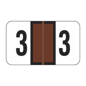 Traco Compatible Numeric Labels, Number "3", Brown, Laminated Stock, 15/16" X 1-5/8" Individual Numbers - Roll of 500 - Image 1