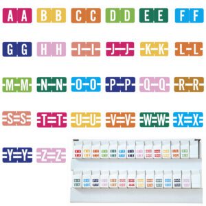 Tab 1278 Compatible Alpha Labels, Letter A-Z set tray, Vinyl Stock, 1/2" X 1", 26 Rolls of 500