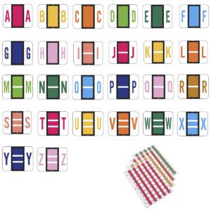 Tab 1286 Compatible Alpha Labels, 62 Assorted sheets with 50 labels each sheet, Vinyl Stock, 1" X 1-1/4", 3,100 labels - Image 1
