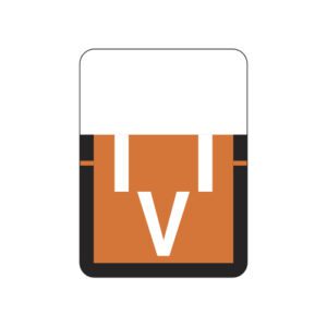 Tab 1307 Compatible Alpha Labels, Letter "V", Dark Orange, Vinyl Stock, 1" X 3/4" Individual Letters - Roll of 500 - Image 1