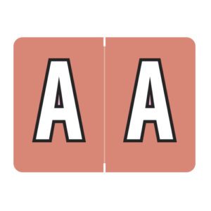 Datafile Compatible Alpha Labels, Letter "A", Pink, Laminated Stock, 15/16" X 1-1/4" Individual Letters - Roll of 500 - Image 1