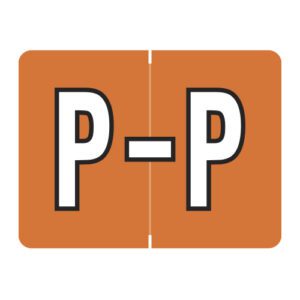 Datafile Compatible Alpha Labels, Letter "P", Dark Orange, Laminated Stock, 15/16" X 1-1/4" Individual Letters - Roll of 500 - Image 1