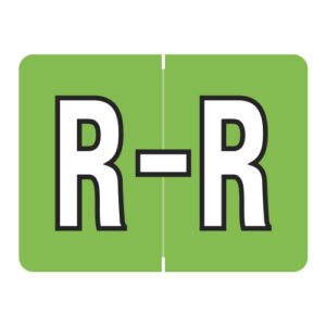 Datafile Compatible Alpha Labels, Letter "R", Light Green, Laminated Stock, 15/16" X 1-1/4" Individual Letters - Roll of 500 - Image 1