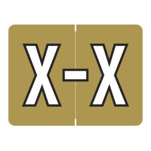 Datafile Compatible Alpha Labels, Letter "X", Gold, Laminated Stock, 15/16" X 1-1/4" Individual Letters - Roll of 500 - Image 1