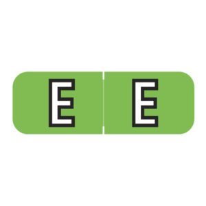 Barkley FABAM Compatible Alpha Labels, Letter "E", Light Green, Laminated Stock, 1/2" X 1-1/2" Individual Letters - Roll Of 500 - Image 1
