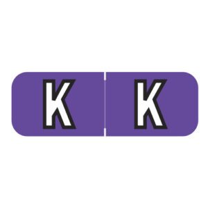 Barkley FABAM Compatible Alpha Labels, Letter "K", Purple, Laminated Stock, 1/2" X 1-1/2" Individual Letters - Roll Of 500 - Image 1