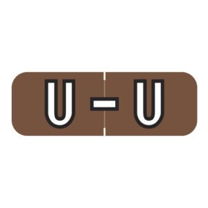 Barkley FABAM Compatible Alpha Labels, Letter "U", Dark Brown, Laminated Stock, 1/2" X 1-1/2" Individual Letters - Roll Of 500 - Image 1