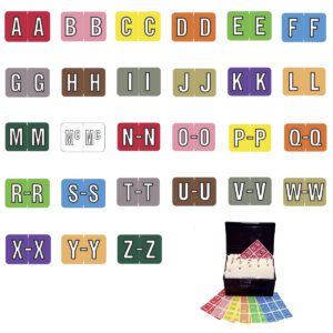 Barkley FABKM Compatible Alpha Labels, Includes File Box with Indexes Letter "A-Z" plus Mc set, Laminated Stock, 1" X 1-1/2" Individual Letters - Pack of 2,034 labels - Image 1