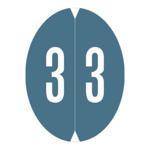 GBS Compatible Oval Numeric Labels, Number "3", Sterling Blue, Laminated Stock, 1-1/2" X 1-1/8" Individual Numbers - Roll of 500 - Image 1