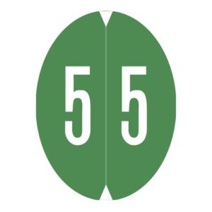 GBS Compatible Oval Numeric Labels, Number "5", Light Green, Laminated Stock, 1-1/2" X 1-1/8" Individual Numbers - Roll of 500 - Image 1