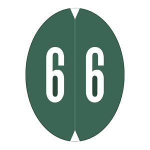 GBS Compatible Oval Numeric Labels, Number "6", Dark Green, Laminated Stock, 1-1/2" X 1-1/8" Individual Numbers - Roll of 500 - Image 1