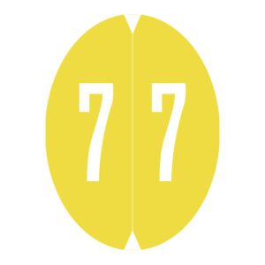 GBS Compatible Oval Numeric Labels, Number "7", Yellow, Laminated Stock, 1-1/2" X 1-1/8" Individual Numbers - Roll of 500 - Image 1