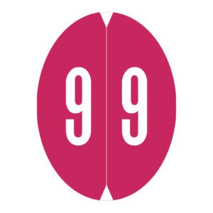 GBS Compatible Oval Numeric Labels, Number "9", Pink, Laminated Stock, 1-1/2" X 1-1/8" Individual Numbers - Roll of 500 - Image 1