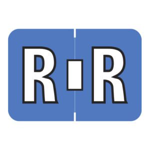 Colwell Jewel Tone Compatible Alpha Labels, Letter "R", Blue, Laminated Stock, 1" X 1-1/2" Individual Letters - Roll Of 500 - Image 1