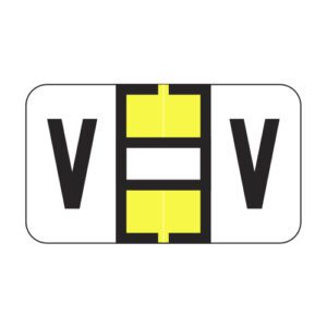 Jeter 7200 Compatible Alpha Labels, Letter "V", Yellow, Laminated Stock, 15/16" X 1-5/8" Individual Letters - Roll of 500 - Image 1
