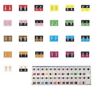 Kardex PSF-139 Compatible Alpha Labels, Multiple Color, Laminated Stock, 1-1/4" x 1-1/2", A-Z Set - Tray - 26 Rolls of 500 - Image 1