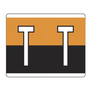 Kardex PSF-139 Compatible Alpha Labels, Letter "T", Orange/Black, Laminated Stock, 1-1/4" x 1-1/2", Individual Letters - Roll of 500 - Image 1