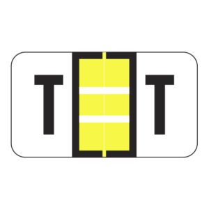 POS Compatible Alpha Ringbook Sheets, Letter "T", Yellow, Laminated Stock, 15/16" X 1-5/8" Individual Letters - Roll of 240 - Image 1