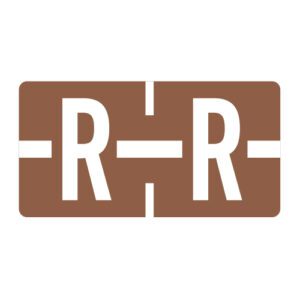 TBAV Compatible Alpha Labels, Letter "R", Brown, Vinyl Stock, 1/2" X 1" Individual Letters - Roll of 500 - Image 1