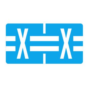 TBAV Compatible Alpha Labels, Letter "X", Blue, Vinyl Stock, 1/2" X 1" Individual Letters - Roll of 500 - Image 1