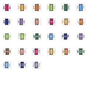 Tab/Smead BCCR Compatible Alpha Labels, Laminated Stock, 1" X 1 1/4", A-Z Plus Green Mc Set - Tray - 27 Rolls of 500 - Image 1